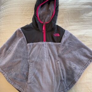 Girls The North Face Hooded Fleece Poncho Jacket Size S (7/8) Gray Pink